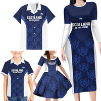 Custom Scotland Cricket Family Matching Long Sleeve Bodycon Dress and Hawaiian Shirt Go Scots Thistle Pattern - Wonder Print Shop