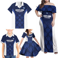Custom Scotland Cricket Family Matching Off Shoulder Maxi Dress and Hawaiian Shirt Go Scots Thistle Pattern - Wonder Print Shop