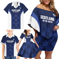 Custom Scotland Cricket Family Matching Off Shoulder Short Dress and Hawaiian Shirt Go Scots Thistle Pattern - Wonder Print Shop