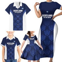 Custom Scotland Cricket Family Matching Short Sleeve Bodycon Dress and Hawaiian Shirt Go Scots Thistle Pattern - Wonder Print Shop