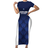 Custom Scotland Cricket Family Matching Short Sleeve Bodycon Dress and Hawaiian Shirt Go Scots Thistle Pattern - Wonder Print Shop