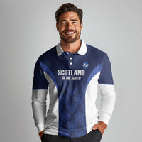 Custom Scotland Cricket Long Sleeve Polo Shirt Go Scots Thistle Pattern - Wonder Print Shop