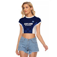 Custom Scotland Cricket Raglan Cropped T Shirt Go Scots Thistle Pattern - Wonder Print Shop