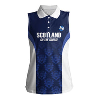 Custom Scotland Cricket Women Sleeveless Polo Shirt Go Scots Thistle Pattern - Wonder Print Shop