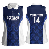 Custom Scotland Cricket Women Sleeveless Polo Shirt Go Scots Thistle Pattern - Wonder Print Shop