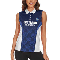 Custom Scotland Cricket Women Sleeveless Polo Shirt Go Scots Thistle Pattern - Wonder Print Shop