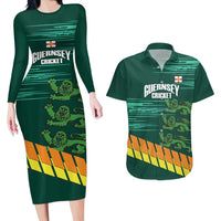 Custom Guernsey Cricket Couples Matching Long Sleeve Bodycon Dress and Hawaiian Shirt Go Champions - Wonder Print Shop