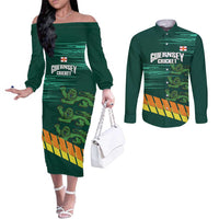 Custom Guernsey Cricket Couples Matching Off The Shoulder Long Sleeve Dress and Long Sleeve Button Shirt Go Champions - Wonder Print Shop