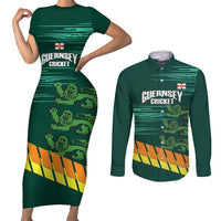 Custom Guernsey Cricket Couples Matching Short Sleeve Bodycon Dress and Long Sleeve Button Shirt Go Champions - Wonder Print Shop