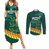 Custom Guernsey Cricket Couples Matching Summer Maxi Dress and Long Sleeve Button Shirt Go Champions - Wonder Print Shop