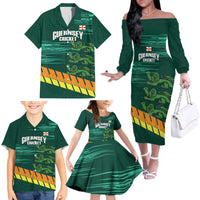 Custom Guernsey Cricket Family Matching Off The Shoulder Long Sleeve Dress and Hawaiian Shirt Go Champions - Wonder Print Shop