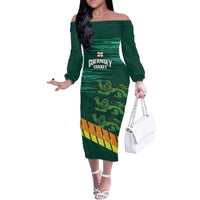 Custom Guernsey Cricket Family Matching Off The Shoulder Long Sleeve Dress and Hawaiian Shirt Go Champions - Wonder Print Shop