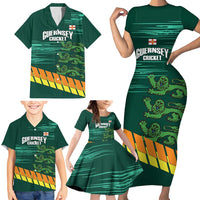 Custom Guernsey Cricket Family Matching Short Sleeve Bodycon Dress and Hawaiian Shirt Go Champions - Wonder Print Shop
