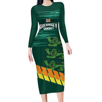 Custom Guernsey Cricket Long Sleeve Bodycon Dress Go Champions - Wonder Print Shop