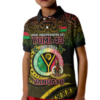 Kids black polo shirt with front graphic print and button collar