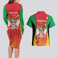 Personalized Saint Kitts and Nevis Couples Matching Long Sleeve Bodycon Dress and Hawaiian Shirt Pelican 42nd Independence Anniversary - Wonder Print Shop