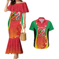 Personalized Saint Kitts and Nevis Couples Matching Mermaid Dress and Hawaiian Shirt Pelican 42nd Independence Anniversary - Wonder Print Shop