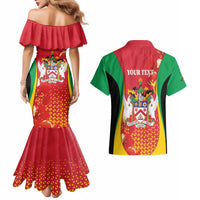 Personalized Saint Kitts and Nevis Couples Matching Mermaid Dress and Hawaiian Shirt Pelican 42nd Independence Anniversary - Wonder Print Shop