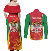 Personalized Saint Kitts and Nevis Couples Matching Off Shoulder Maxi Dress and Long Sleeve Button Shirt Pelican 42nd Independence Anniversary - Wonder Print Shop