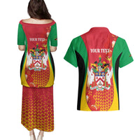 Personalized Saint Kitts and Nevis Couples Matching Puletasi and Hawaiian Shirt Pelican 42nd Independence Anniversary - Wonder Print Shop