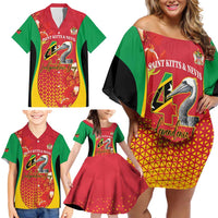 Personalized Saint Kitts and Nevis Family Matching Off Shoulder Short Dress and Hawaiian Shirt Pelican 42nd Independence Anniversary - Wonder Print Shop