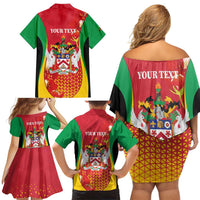 Personalized Saint Kitts and Nevis Family Matching Off Shoulder Short Dress and Hawaiian Shirt Pelican 42nd Independence Anniversary - Wonder Print Shop