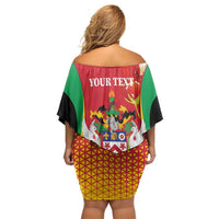 Personalized Saint Kitts and Nevis Family Matching Off Shoulder Short Dress and Hawaiian Shirt Pelican 42nd Independence Anniversary - Wonder Print Shop
