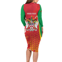 Personalized Saint Kitts and Nevis Long Sleeve Bodycon Dress Pelican 42nd Independence Anniversary - Wonder Print Shop