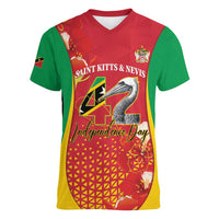 Personalized Saint Kitts and Nevis Women V-Neck T-Shirt Pelican 42nd Independence Anniversary - Wonder Print Shop