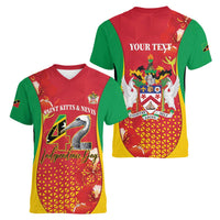 Personalized Saint Kitts and Nevis Women V-Neck T-Shirt Pelican 42nd Independence Anniversary - Wonder Print Shop