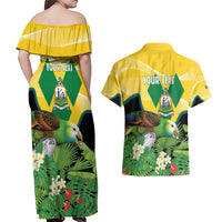 Personalized Saint Vincent and the Grenadines Couples Matching Off Shoulder Maxi Dress and Hawaiian Shirt Amazona Guildingii 46 Years Of Independence - Wonder Print Shop