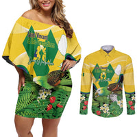 Personalized Saint Vincent and the Grenadines Couples Matching Off Shoulder Short Dress and Long Sleeve Button Shirt Amazona Guildingii 46 Years Of Independence - Wonder Print Shop
