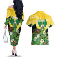 Personalized Saint Vincent and the Grenadines Couples Matching Off The Shoulder Long Sleeve Dress and Hawaiian Shirt Amazona Guildingii 46 Years Of Independence - Wonder Print Shop