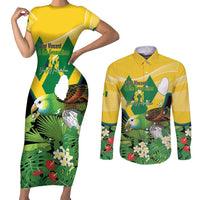 Personalized Saint Vincent and the Grenadines Couples Matching Short Sleeve Bodycon Dress and Long Sleeve Button Shirt Amazona Guildingii 46 Years Of Independence - Wonder Print Shop