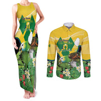 Personalized Saint Vincent and the Grenadines Couples Matching Tank Maxi Dress and Long Sleeve Button Shirt Amazona Guildingii 46 Years Of Independence - Wonder Print Shop