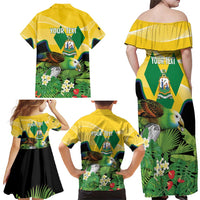 Personalized Saint Vincent and the Grenadines Family Matching Off Shoulder Maxi Dress and Hawaiian Shirt Amazona Guildingii 46 Years Of Independence - Wonder Print Shop