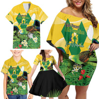 Personalized Saint Vincent and the Grenadines Family Matching Off Shoulder Short Dress and Hawaiian Shirt Amazona Guildingii 46 Years Of Independence - Wonder Print Shop