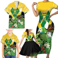 Personalized Saint Vincent and the Grenadines Family Matching Short Sleeve Bodycon Dress and Hawaiian Shirt Amazona Guildingii 46 Years Of Independence - Wonder Print Shop