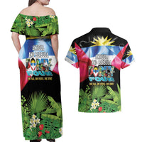 Antigua and Barbuda Independence Day Couples Matching Off Shoulder Maxi Dress and Hawaiian Shirt 44th Anniversary One Flag One People One Spirit - Wonder Print Shop
