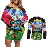Antigua and Barbuda Independence Day Couples Matching Off Shoulder Short Dress and Long Sleeve Button Shirt 44th Anniversary One Flag One People One Spirit - Wonder Print Shop