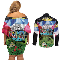 Antigua and Barbuda Independence Day Couples Matching Off Shoulder Short Dress and Long Sleeve Button Shirt 44th Anniversary One Flag One People One Spirit - Wonder Print Shop