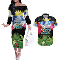 Antigua and Barbuda Independence Day Couples Matching Off The Shoulder Long Sleeve Dress and Hawaiian Shirt 44th Anniversary One Flag One People One Spirit - Wonder Print Shop