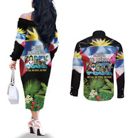 Antigua and Barbuda Independence Day Couples Matching Off The Shoulder Long Sleeve Dress and Long Sleeve Button Shirt 44th Anniversary One Flag One People One Spirit - Wonder Print Shop