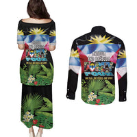 Antigua and Barbuda Independence Day Couples Matching Puletasi and Long Sleeve Button Shirt 44th Anniversary One Flag One People One Spirit - Wonder Print Shop