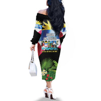 Antigua and Barbuda Independence Day Family Matching Off The Shoulder Long Sleeve Dress and Hawaiian Shirt 44th Anniversary One Flag One People One Spirit - Wonder Print Shop