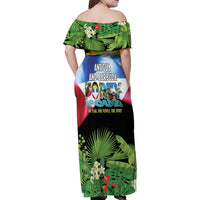 Antigua and Barbuda Independence Day Family Matching Off Shoulder Maxi Dress and Hawaiian Shirt 44th Anniversary One Flag One People One Spirit - Wonder Print Shop