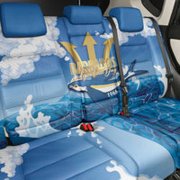 Barbados Independence Day Back Car Seat Cover Gold Trident and Flying Fish - Wonder Print Shop
