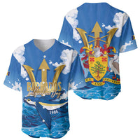 Barbados Independence Day Baseball Jersey Gold Trident and Flying Fish - Wonder Print Shop