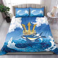 Barbados Independence Day Bedding Set Gold Trident and Flying Fish - Wonder Print Shop