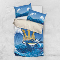 Barbados Independence Day Bedding Set Gold Trident and Flying Fish - Wonder Print Shop